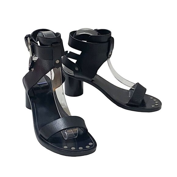 Isabel Marant Black Leather Jaeryn Mid Heel  Sandals, Size 37EU, Buckle - Picture 2 of 12